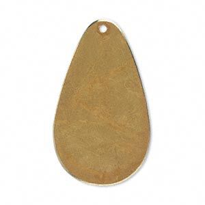 Focal, brass, bright gold patina, Pantone® color 18-0935, 34x20mm double-sided teardrop. Sold per pkg of 6.