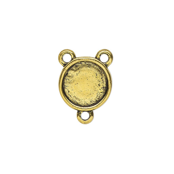 Connector, antique gold-finished "pewter" (zinc-based alloy), 13.5mm double-sided round rosary with 11.5mm non-calibrated round cabochon glue-in setting. Sold per pkg of 4. image number 0