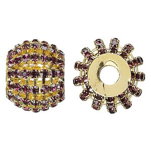 Bead, glass rhinestone and gold-finished brass, purple, 25x20mm barrel with 3mm chatons, 6.5mm hole. Sold individually.