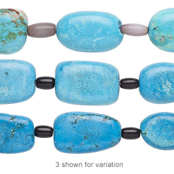 Bead mix, "turquoise" (imitation) resin and glass, multicolored, 6x4mm-22x16mm mixed shape. Sold per pkg of 7. image number 0