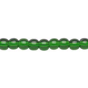Bead, glass, emerald green, 6mm round. Sold per 36-inch strand.