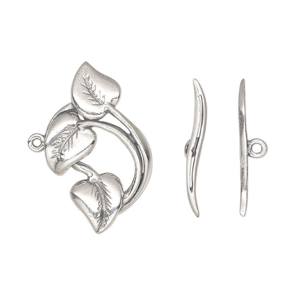 Clasp, toggle, sterling silver, 25x16mm leaves. Sold individually. image number 0