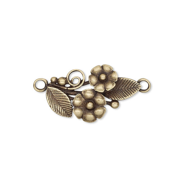 Link, JBB Findings, antiqued brass, 22.5x13mm single-sided flower and leaves. Sold per pair. image number 0