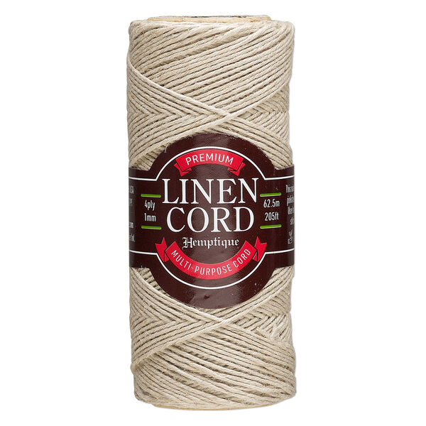 Cord, Hemptique®, linen, natural, 1mm 2-ply, 10-pound test. Sold per 205-foot spool. image number 0