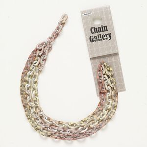 Chain anodized aluminum 1pk 5.8mm oval rolo, yellow pink grey 22 inch