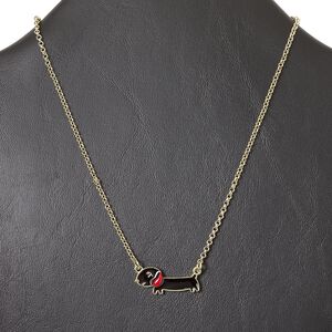 Necklace, gold-finished "pewter" (zinc-based alloy) and enamel, black and red, 29x13mm Daschund, 15" to 16" necklace with lobster claw clasp and 3-inch extender chain. Sold individually.