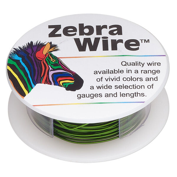 Wire, Zebra Wire™, color-coated copper, green, round, 22 gauge. Sold per 15-yard spool. image number 0