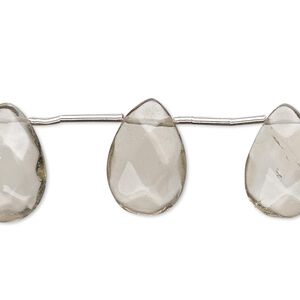 Smoky quartz 1pkg8, hand-cut top-drilled faceted puffed teardrop bead 16x11mm-20x14mm