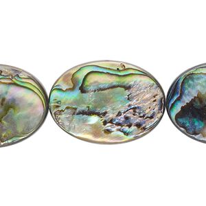 Bead, paua shell (assembled), 25x18mm flat oval. Sold per 15-1/2" to 16" strand.