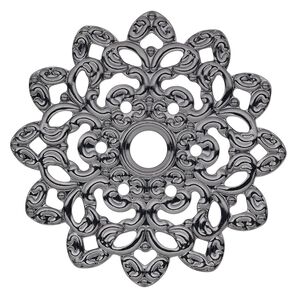 Focal, gunmetal-plated steel, 47mm single-sided fancy flower with 6mm center hole. Sold per pkg of 6.