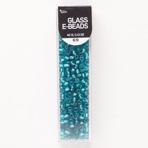 Seed bead, glass, pkg/40g, translucent silver-lined teal, #6 round.