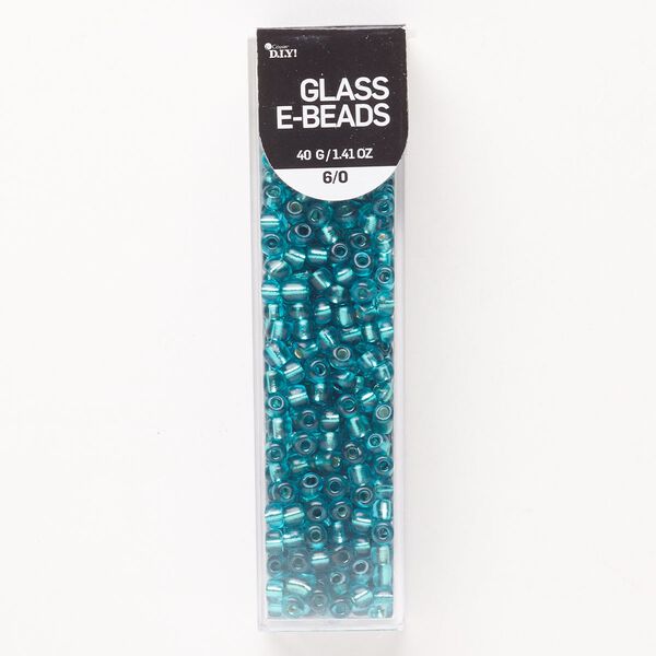 Seed bead, glass, pkg/40g, translucent silver-lined teal, #6 round. image number 0