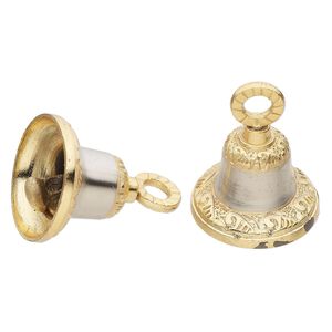 Bell, 2-tone brass and aluminum, 2-inch ornate textured bell with clapper. Sold per pkg of 2.