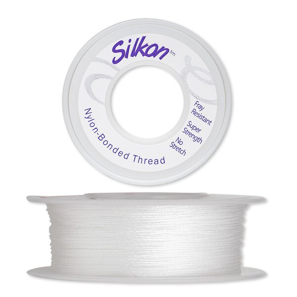 Thread, Silkon®, bonded nylon, medium-weight #2, white. Sold per 100-yard spool. image number 0