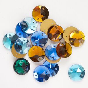 Sew-on mix 20pk mixed colors foil back, vintage Preciosa Czech crystal 20mm round