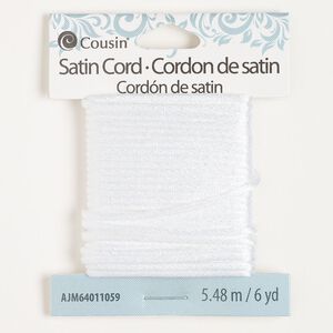 Cord, satin, pkg/6 yards, 2mm round, white.