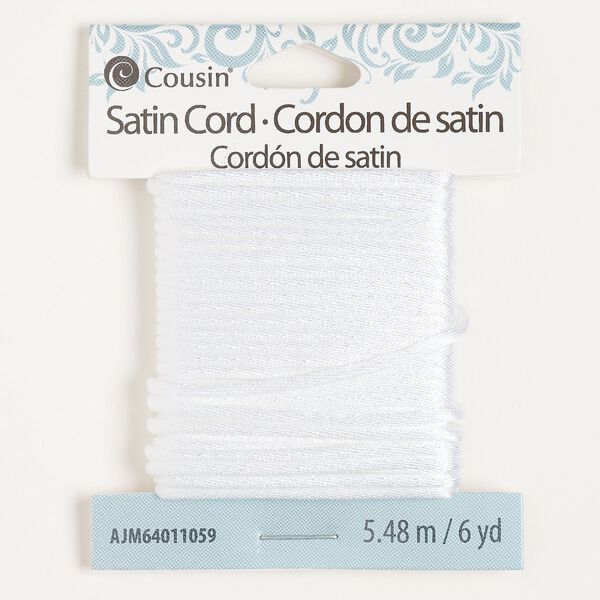Cord, satin, pkg/6 yards, 2mm round, white. image number 0
