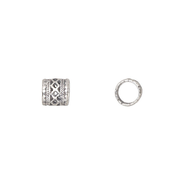Bead, Dione® and JBB Findings, antiqued sterling silver, 7mm rondelle with lattice pattern. Sold per pkg of 4. image number 0