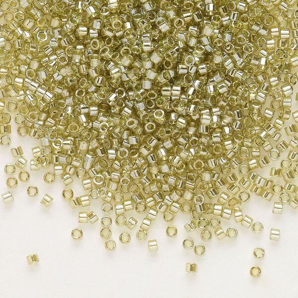 Seed bead, Delica®, glass, pkg/7.5g, #11 round, translucent gold luster golden olive (DB-0124). image number 0