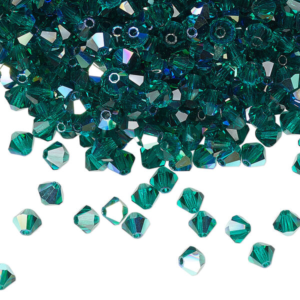 Bead 48pk emerald AB, Preciosa Czech crystal 4mm bicone image number 0