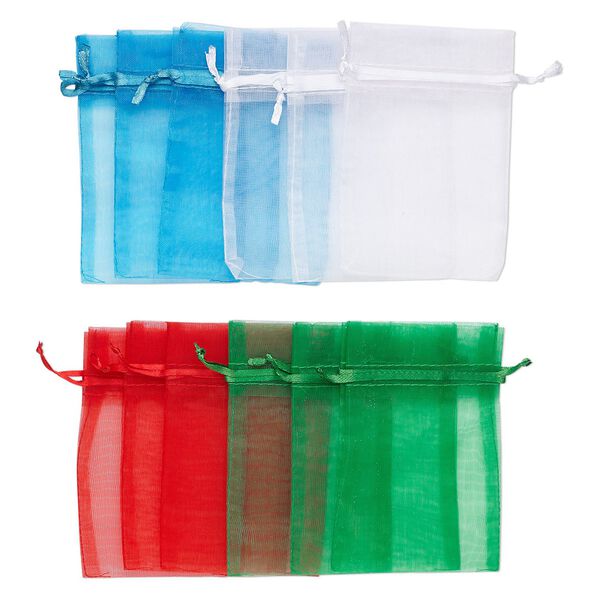 Pouch, organza, assorted colors, 4-1/2 x 3 inches with drawstring closure. Sold per pkg of 12. image number 0