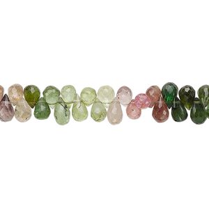 Multi-tourmaline 1pkg1, hand-cut top-drilled faceted teardrop bead natural 8 inch 3x3mm-5x4mm