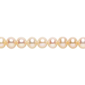 Pearl, cultured freshwater, peach, 5-7mm semi-round with 0.4mm hole, C grade, Mohs hardness 2-1/2 to 4. Sold per 14-inch strand.