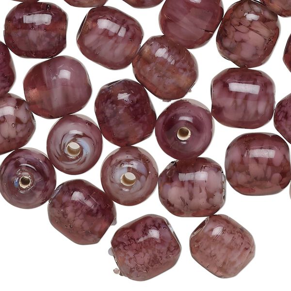 Bead, lampworked glass, translucent purple and light purple, 10x8mm-11x9mm barrel with swirl design. Sold per 2-ounce pkg, approximately 50 beads. image number 0
