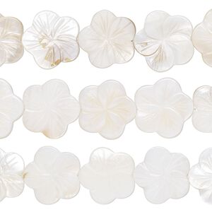Bead, mother-of-pearl shell (natural / bleached), 23x22mm-25x24mm carved flower with 0.6-0.8mm hole, Mohs hardness 3-1/2. Sold per pkg of (3) 15-inch strands.