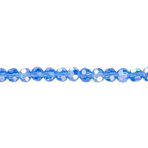Bead 1pk 32 facets translucent medium blue AB, Celestial Crystal® 4mm round 15.5-16 inch