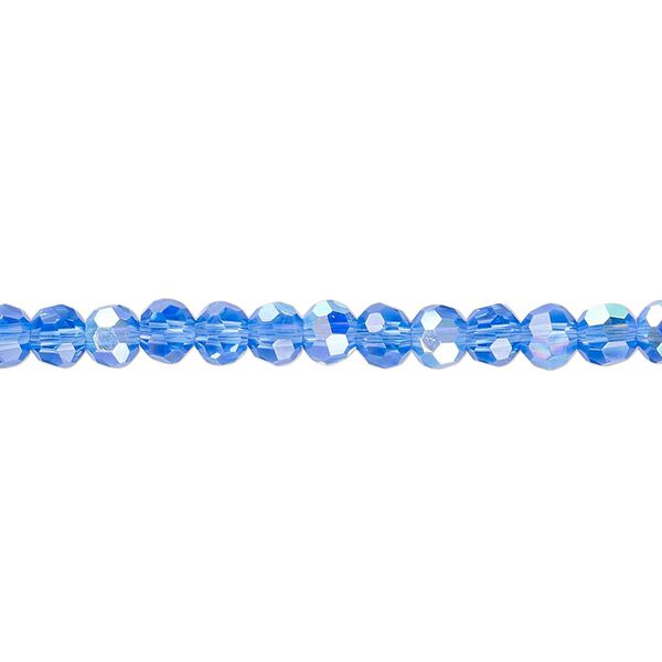 Bead 1pk 32 facets translucent medium blue AB, Celestial Crystal® 4mm round 15.5-16 inch image number 0