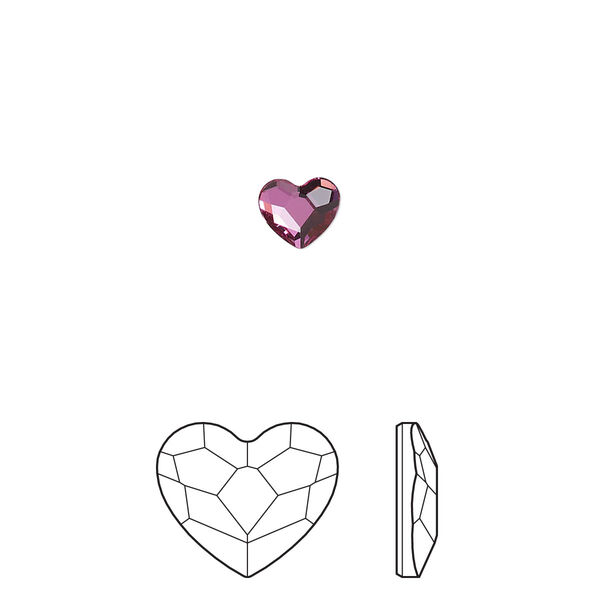 Flat back 24pk dark rose foil back, Crystal Passions® 6mm heart 2808 image number 0