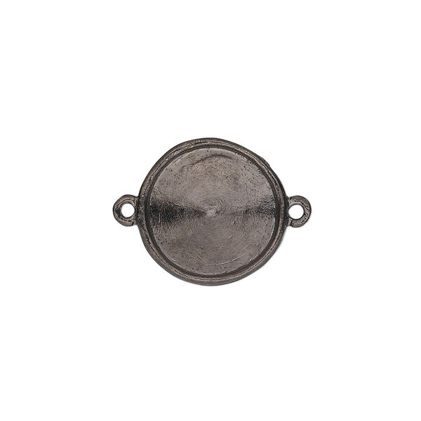 Link, Almost Instant Jewelry®, gunmetal-plated pewter (tin-based alloy), 17mm round with 14mm rivoli setting. Sold individually. image number 0