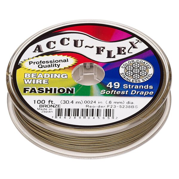 Beading wire, Accu-Flex®, nylon and stainless steel, bronze, 49 strand, 0.024-inch diameter. Sold per 100-foot spool. image number 0