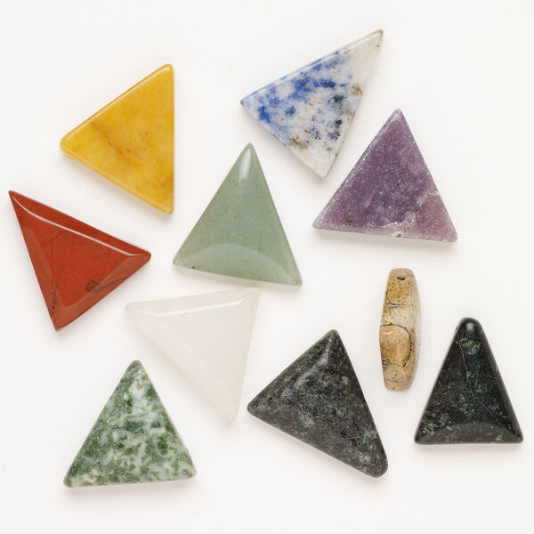 Multi-gemstone 1pkg10, top-drilled puffed / flat triangle drop mix 28x21-40x36mm image number 0