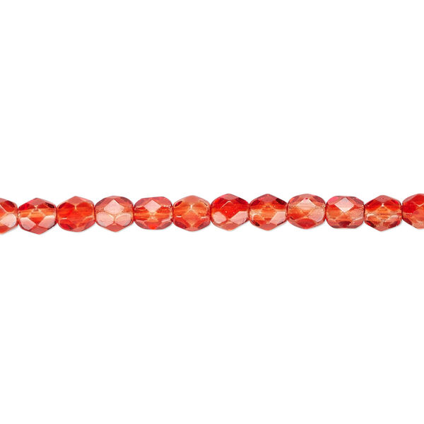 Bead, Czech fire-polished dipped décor glass, red, 4mm faceted round. Sold per 15-1/2" to 16" strand, approximately 100 beads. image number 0