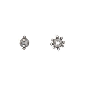 Bead, antiqued silver-plated steel, 7x5mm studded round. Sold per pkg of 10.