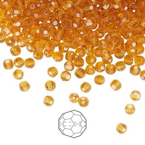 Bead 24pk topaz, Preciosa Czech crystal 3mm round