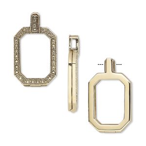 Pendant, Almost Instant Jewelry®, antique gold-finished brass and rubber, 42x24mm single-sided hinged octagon with 27x18.5mm emerald-cut setting. Sold individually.