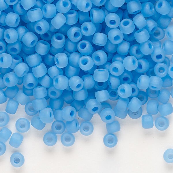 Seed bead, Dyna-Mites™, glass, translucent matte inside color aqua, #6 round. Sold per 40-gram pkg. image number 0