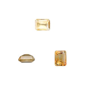 Citrine 1pkg1, hand-cut faceted emerald-cut gem 8x6mm