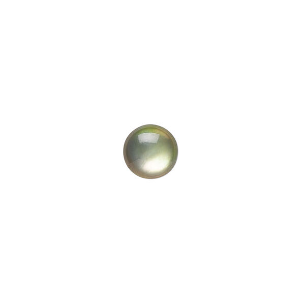 Cabochon, black lip shell (coated), black, 8mm calibrated round, Mohs hardness 3-1/2. Sold per pkg of 4. image number 0