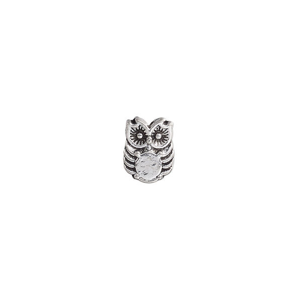 Bead, antique silver-plated "pewter" (zinc-based alloy), 10x8mm owl with SS20 rose setting. Sold per pkg of 20. image number 0