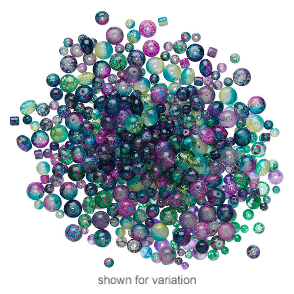 Bead mix, glass, transparent and opaque multicolored, 4-8mm mixed shape. Sold per pkg of 650. image number 3