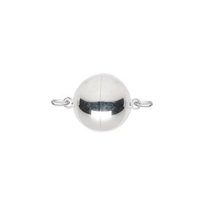 Clasp magnetic 1pkg1 silver-plated, 12mm round, copper 1-strand