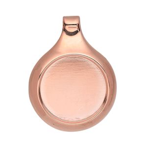 Pendant, Almost Instant Jewelry®, copper-plated "pewter" (zinc-based alloy), 35x27mm single-sided round with 20mm round setting and tube bail. Sold individually.