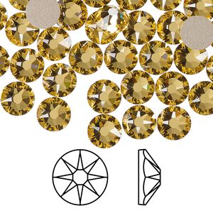 Flat back 1pkg144 dark jonquil foil back, Swarovski® ReCreated™ 7.07-7.27mm rose round SS34 2088