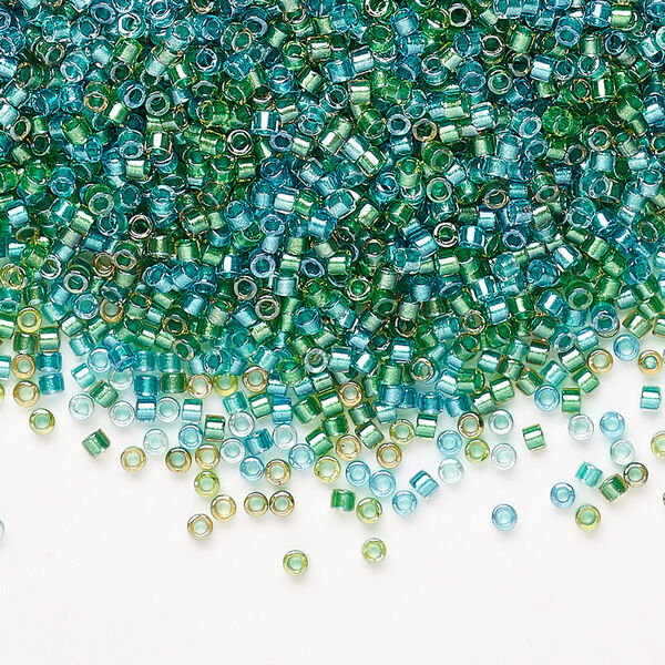 Seed bead, Miyuki Delica®, glass, pkg/250g, #11 round, transparent inside dyed color aqua/teal mix (DB0984). image number 0