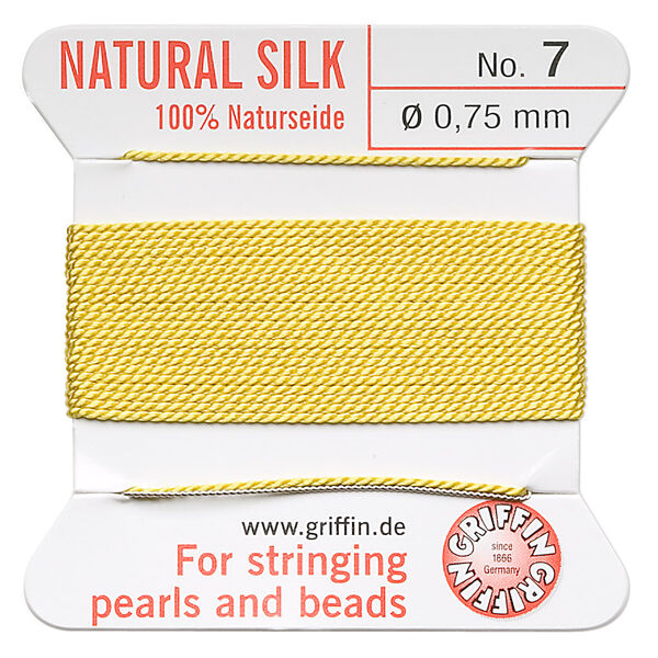 Thread, Griffin, silk, yellow, size #7. Sold per 2-meter card (approximately 78 inches). image number 0