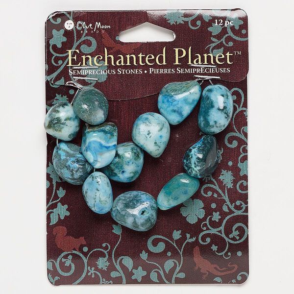 Bead, moss agate (dyed), turquoise blue, small nugget, Mohs hardness 6-1/2 to 7. Sold per pkg of 12. image number 0